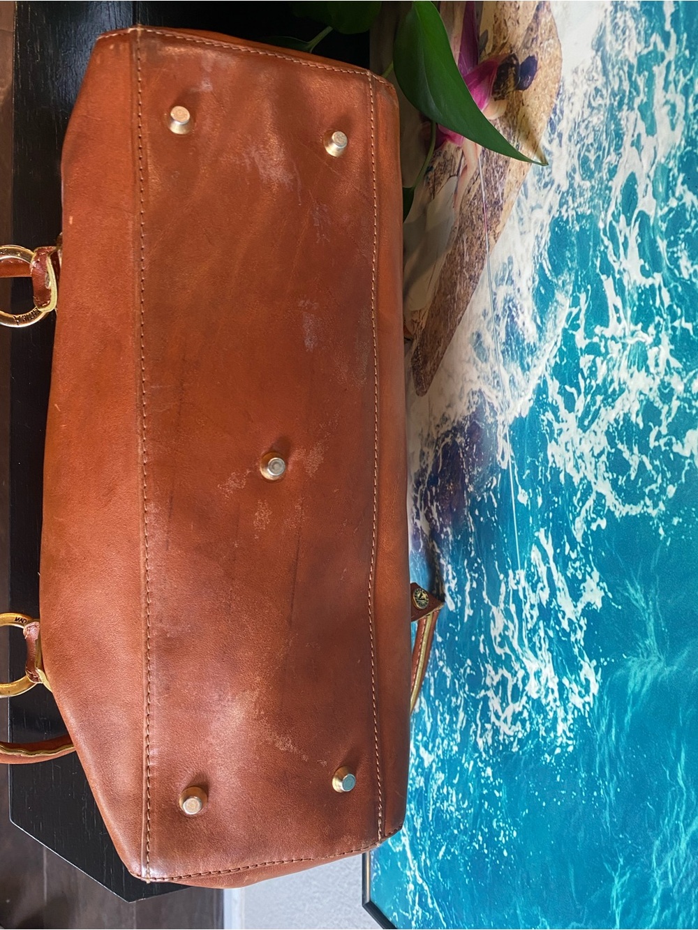 Valentina cognac Leather Shoulder Satchel with Gold-Tone Hardware - Picture 5 of 9